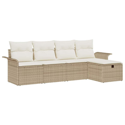 Set Divano da Giardino con cuscino 5 pcs Beige Poly Rattan - homemem39