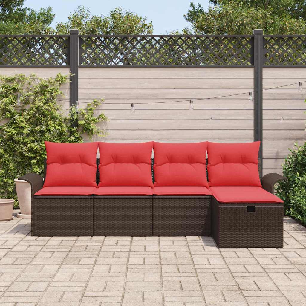 Set Divano da Giardino con cuscino 5 pcs Poly Rattan