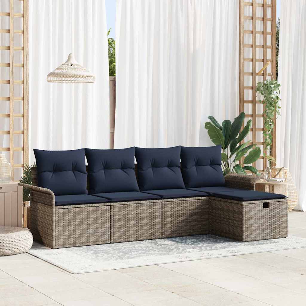Set Divano da Giardino con cuscino 5 pcs Poly Rattan | homemem39