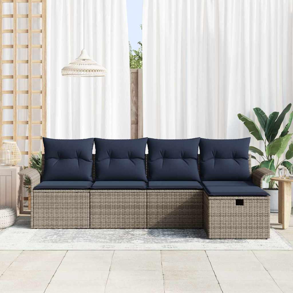 Set Divano da Giardino con cuscino 5 pcs Poly Rattan