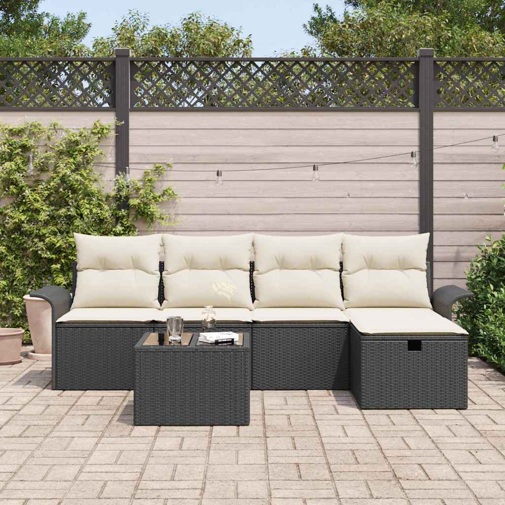 Set Divano da Giardino con cuscino 6 pcs Nero Poly Rattan - homemem39