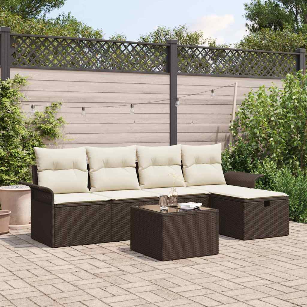 Set Divano da Giardino con cuscino 6 pcs Marrone Poly Rattan - homemem39