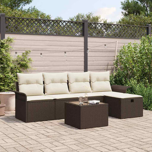Set Divano da Giardino con cuscino 6 pcs Marrone Poly Rattan - homemem39