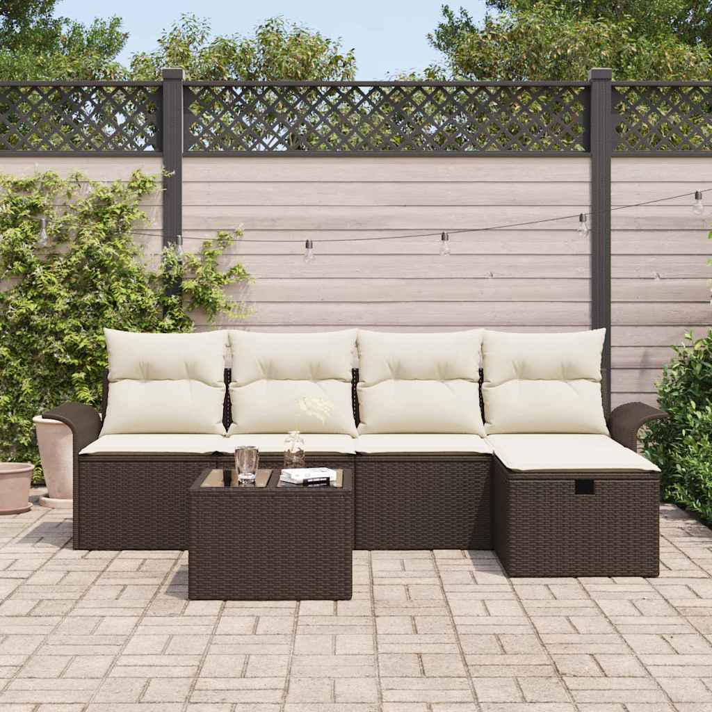 Set Divano da Giardino con cuscino 6 pcs Marrone Poly Rattan - homemem39