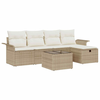 Set Divano da Giardino con cuscino 6 pcs Beige Poly Rattan - homemem39