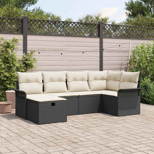 Set Divano da Giardino con cuscino 6 pcs Nero Poly Rattan - homemem39