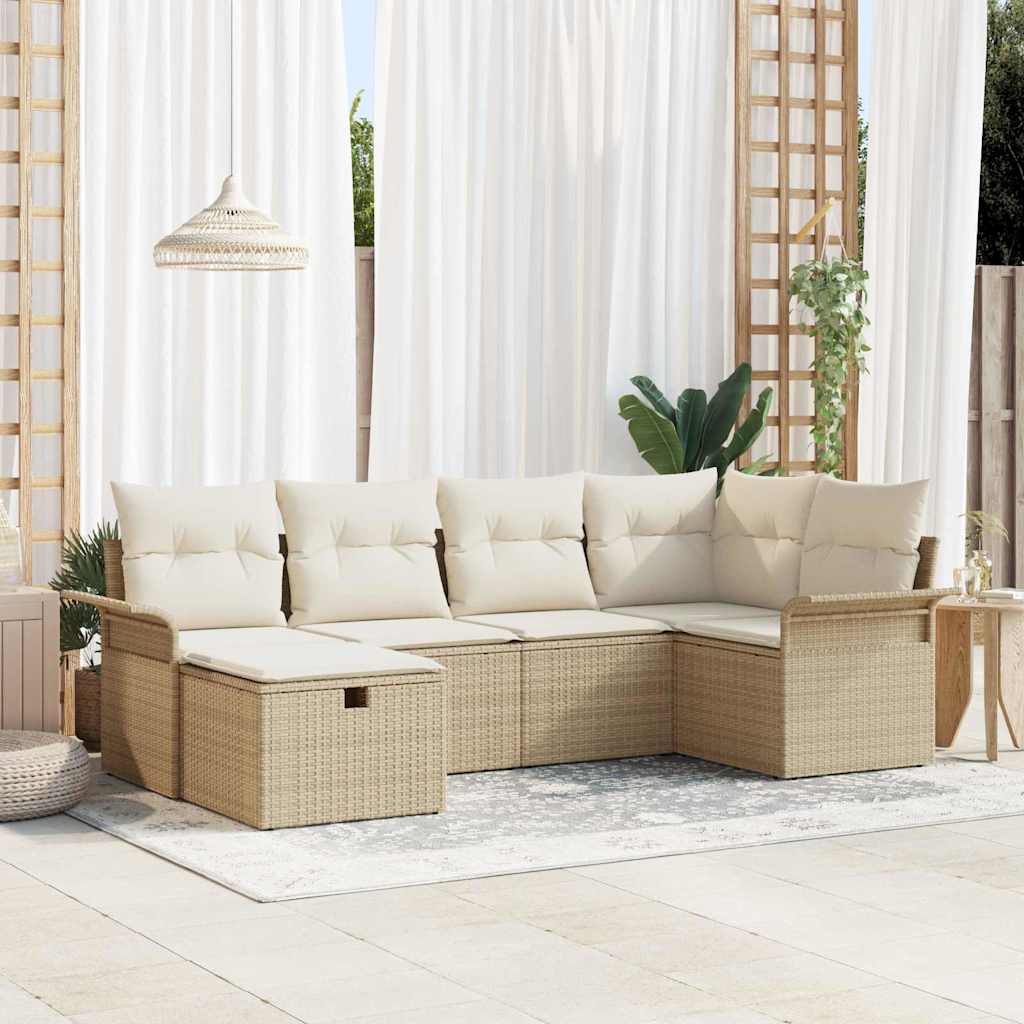 Set Divano da Giardino con cuscino 6 pcs Beige Poly Rattan - homemem39