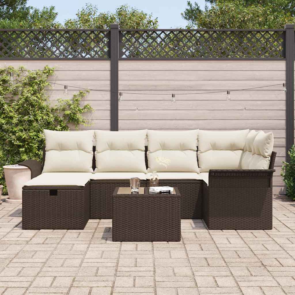 Set Divano da Giardino con cuscino 7 pcs Marrone Poly Rattan - homemem39