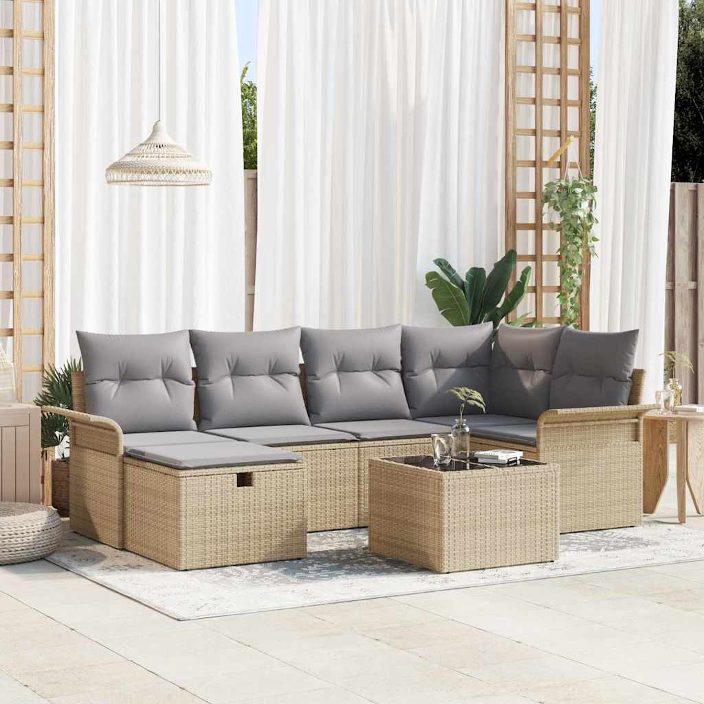 Set Divano da Giardino con cuscino 7 pcs Beige Poly Rattan - homemem39