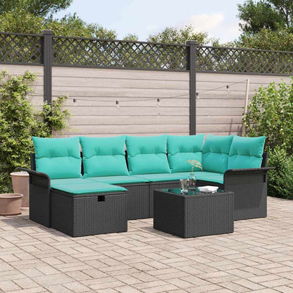 Set Divano da Giardino con cuscino 7 pcs Nero Poly Rattan