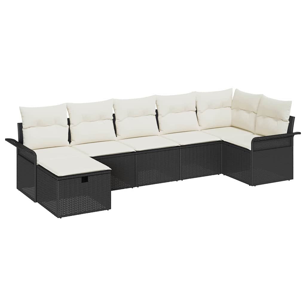 Set Divano da Giardino con cuscino 7 pcs Nero Poly Rattan - homemem39