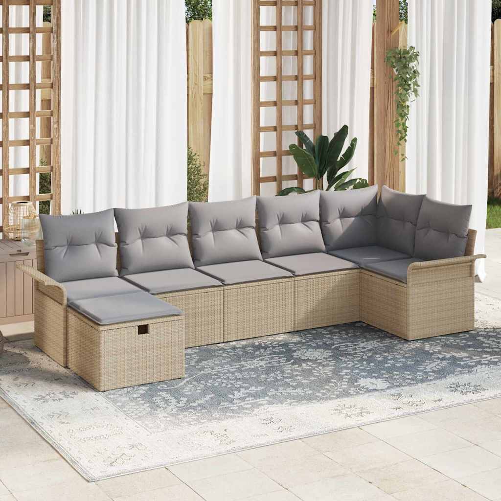 Set Divano da Giardino con cuscino 7 pcs Beige Poly Rattan | homemem39