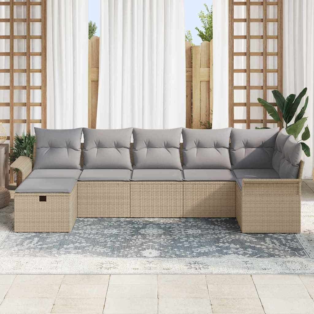 Set Divano da Giardino con cuscino 7 pcs Beige Poly Rattan | homemem39