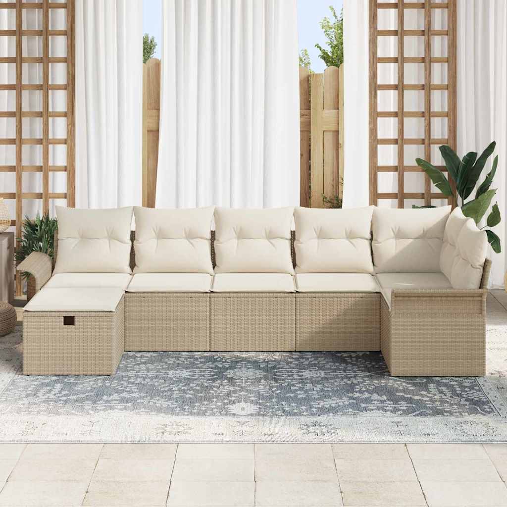Set Divano da Giardino con cuscino 7 pcs Beige Poly Rattan - homemem39