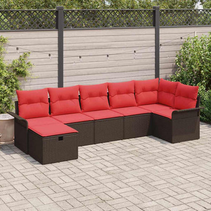 Set Divano da Giardino con cuscino 7 pcs Marrone Poly Rattan