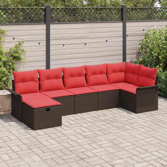 Set Divano da Giardino con cuscino 7 pcs Marrone Poly Rattan