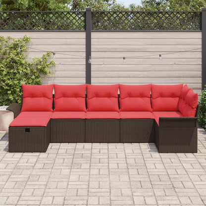 Set Divano da Giardino con cuscino 7 pcs Marrone Poly Rattan