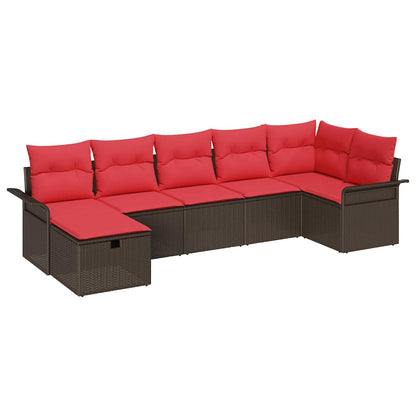 Set Divano da Giardino con cuscino 7 pcs Marrone Poly Rattan | homemem39