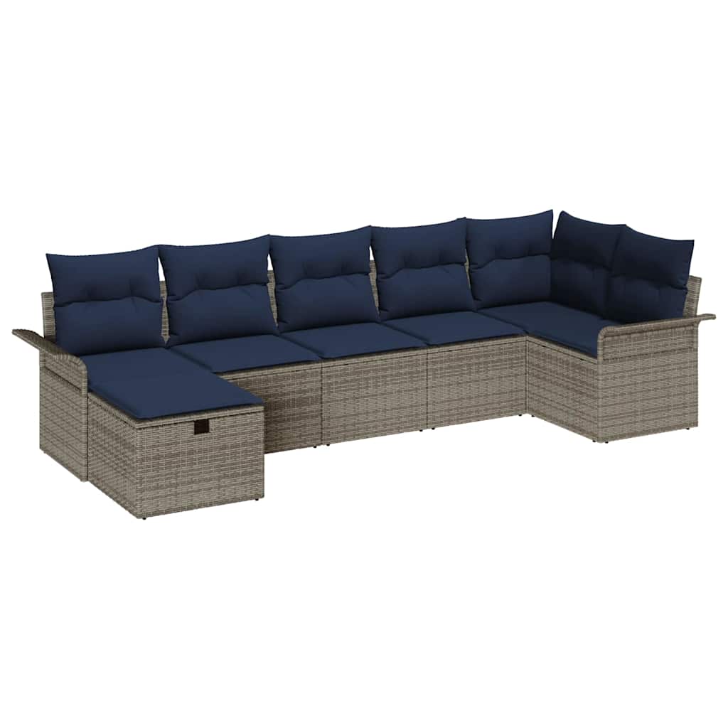 Set Divano da Giardino con cuscino 7 pcs Grigio Poly Rattan | homemem39