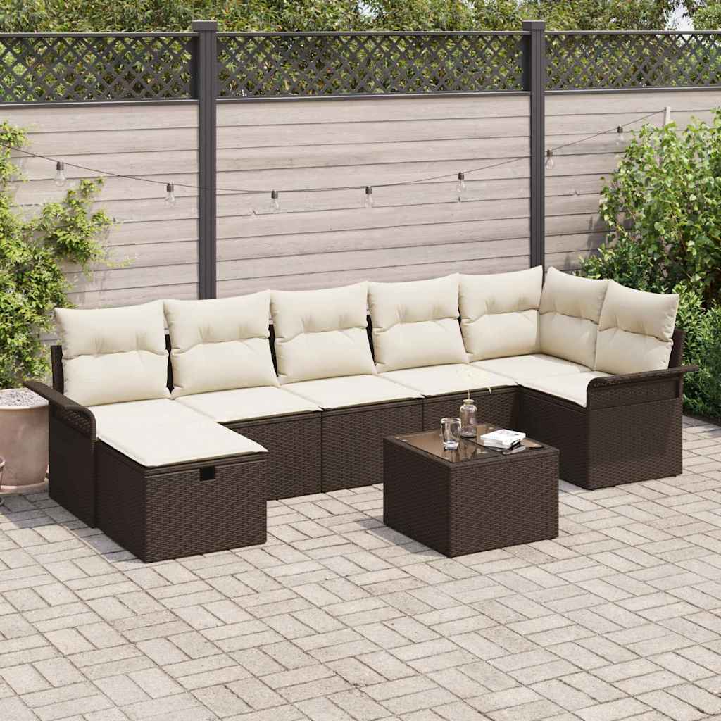 Set Divano da Giardino con cuscino 8 pcs Marrone Poly Rattan - homemem39