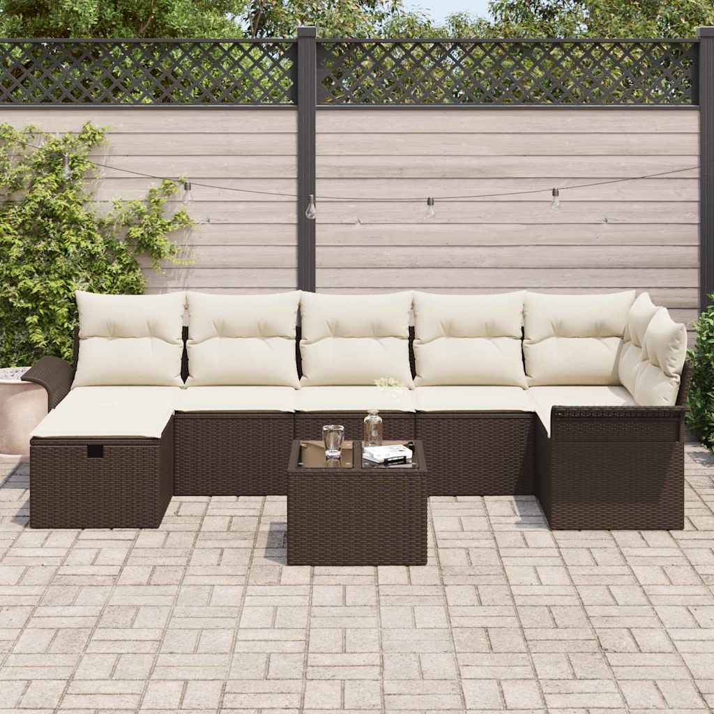 Set Divano da Giardino con cuscino 8 pcs Marrone Poly Rattan - homemem39