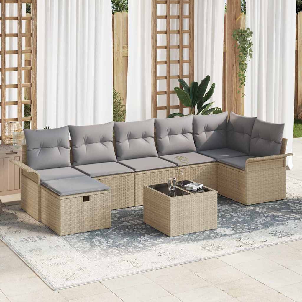 Set Divano da Giardino con cuscino 8 pcs Beige Poly Rattan | homemem39