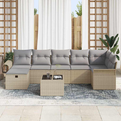 Set Divano da Giardino con cuscino 8 pcs Beige Poly Rattan | homemem39
