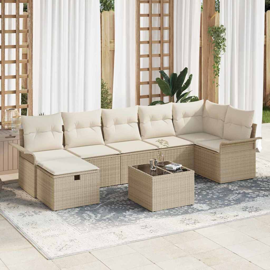 Set Divano da Giardino con cuscino 8 pcs Beige Poly Rattan - homemem39