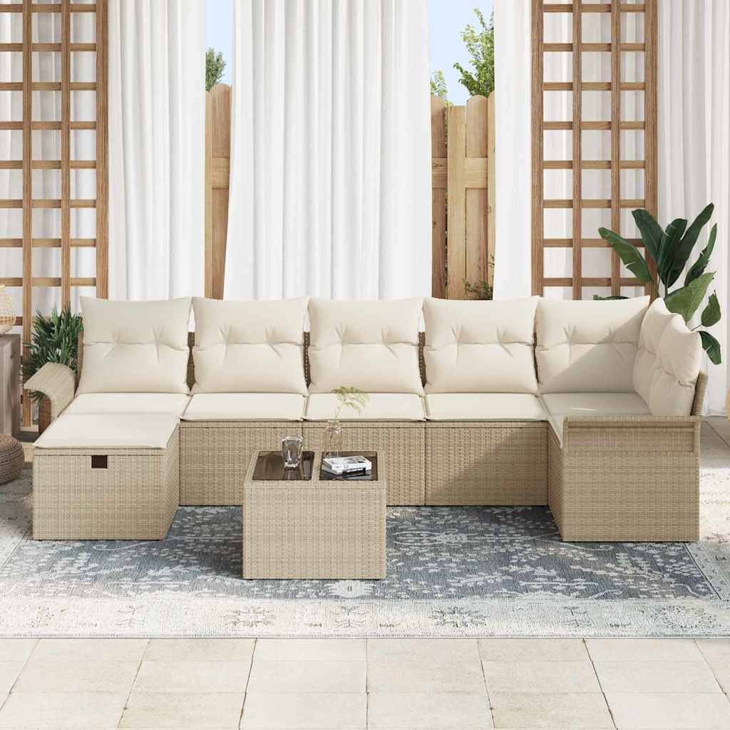 Set Divano da Giardino con cuscino 8 pcs Beige Poly Rattan - homemem39