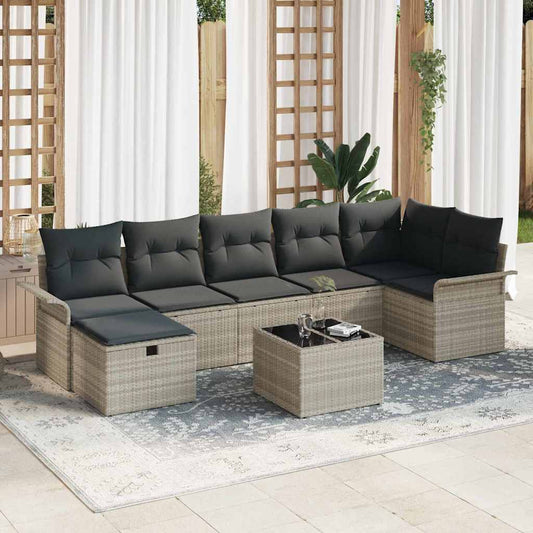 Set Divano da Giardino 8 pcs Grigio chiaro Poly Rattan
