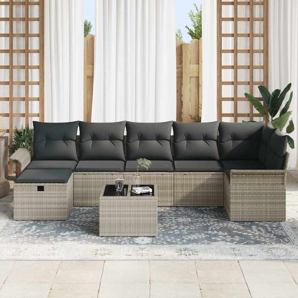 Set Divano da Giardino 8 pcs Grigio chiaro Poly Rattan