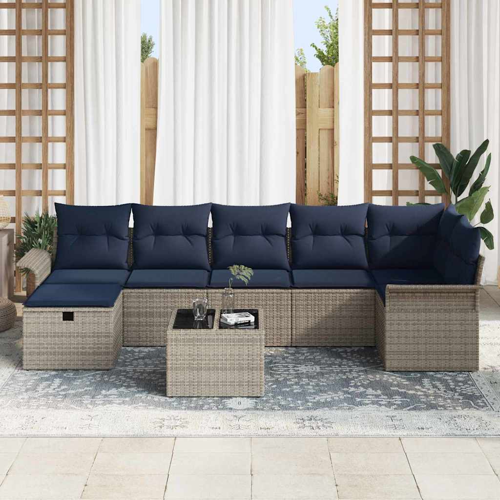 Set Divano da Giardino con cuscino 8 pcs Grigio Poly Rattan