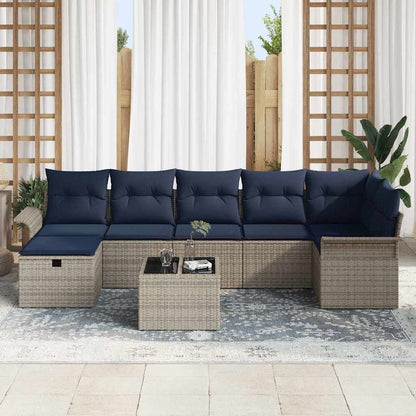 Set Divano da Giardino con cuscino 8 pcs Grigio Poly Rattan