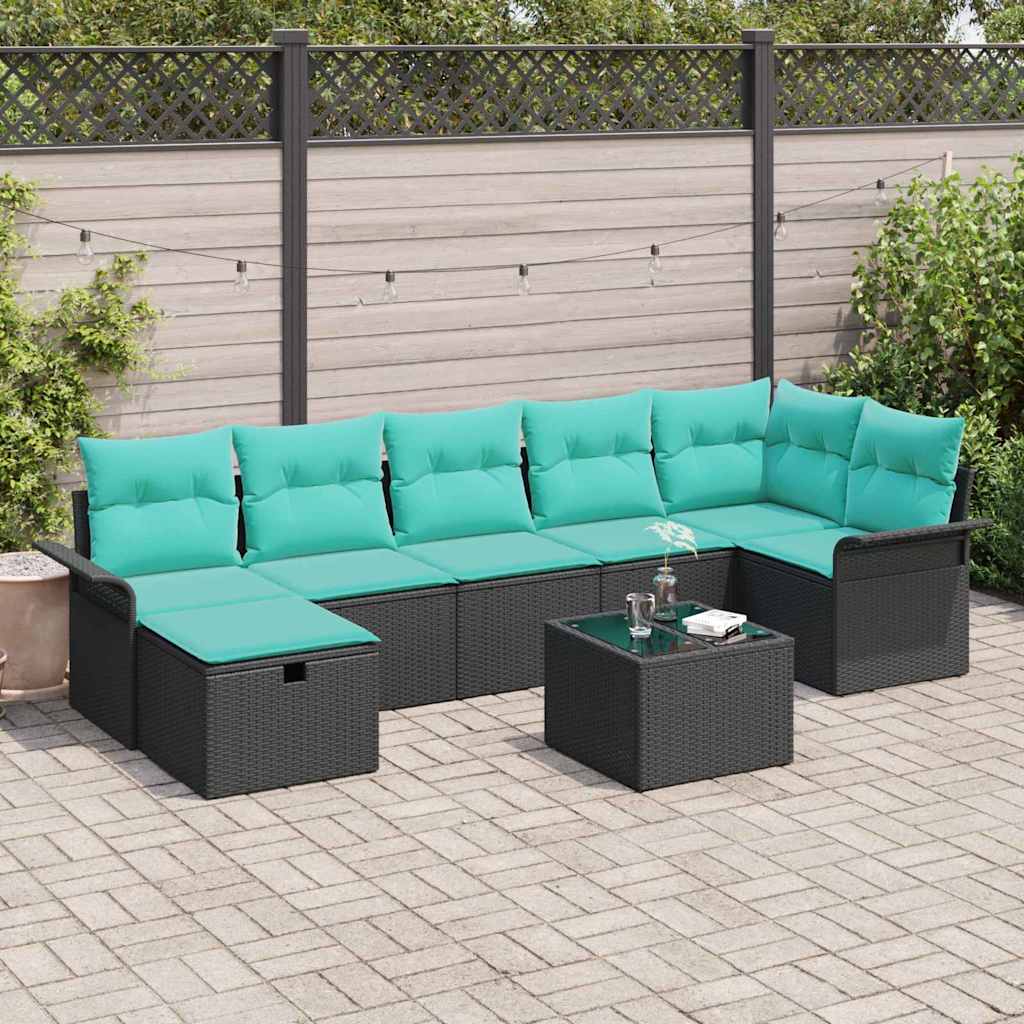 Set Divano da Giardino con cuscino 8 pcs Nero Poly Rattan | homemem39