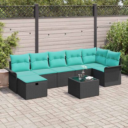 Set Divano da Giardino con cuscino 8 pcs Nero Poly Rattan