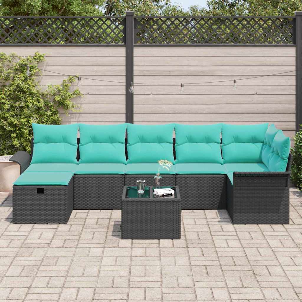 Set Divano da Giardino con cuscino 8 pcs Nero Poly Rattan | homemem39