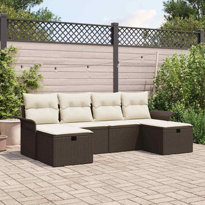 Set Divano da Giardino con cuscino 6 pcs Marrone Poly Rattan - homemem39