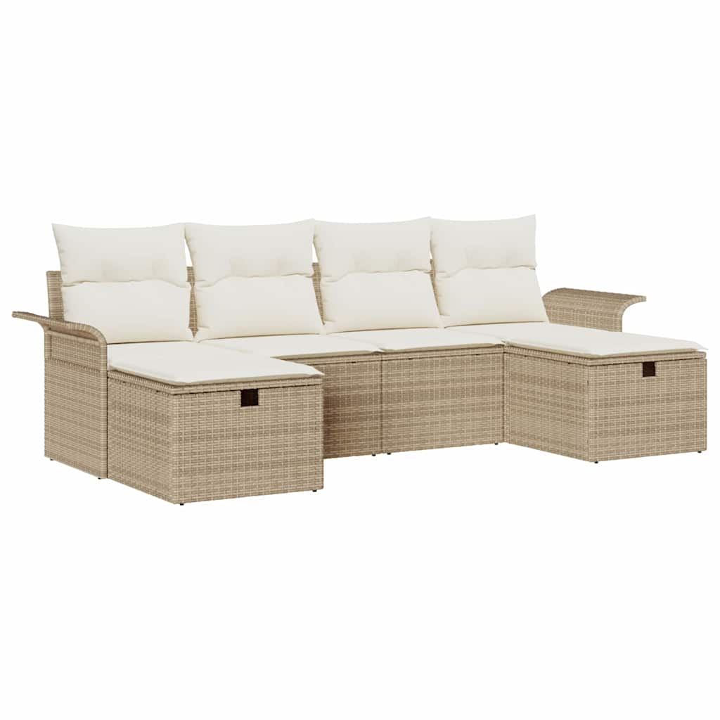 Set Divano da Giardino con cuscino 6 pcs Beige Poly Rattan - homemem39