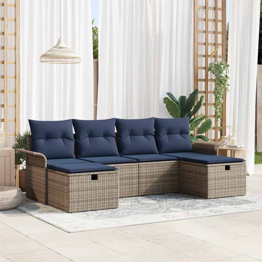 Set Divano da Giardino con cuscino 6 pcs Grigio Poly Rattan | homemem39
