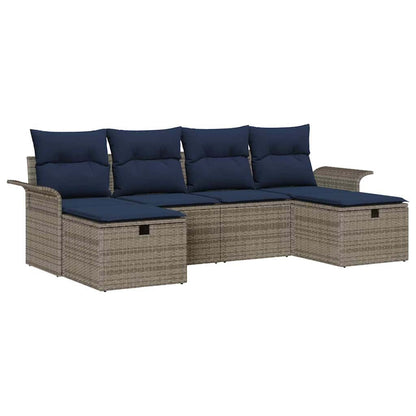Set Divano da Giardino con cuscino 6 pcs Grigio Poly Rattan | homemem39