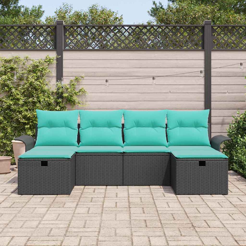 Set Divano da Giardino con cuscino 6 pcs Nero Poly Rattan | homemem39