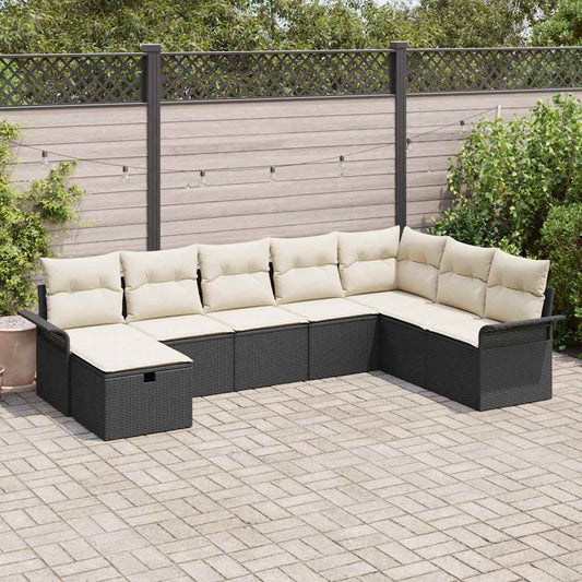 Set Divano da Giardino con cuscino 8 pcs Nero Poly Rattan - homemem39