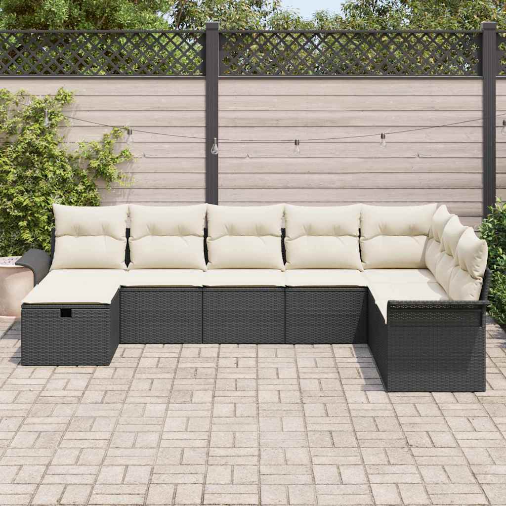 Set Divano da Giardino con cuscino 8 pcs Nero Poly Rattan - homemem39
