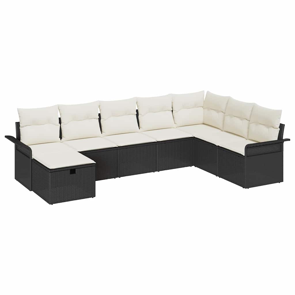 Set Divano da Giardino con cuscino 8 pcs Nero Poly Rattan - homemem39