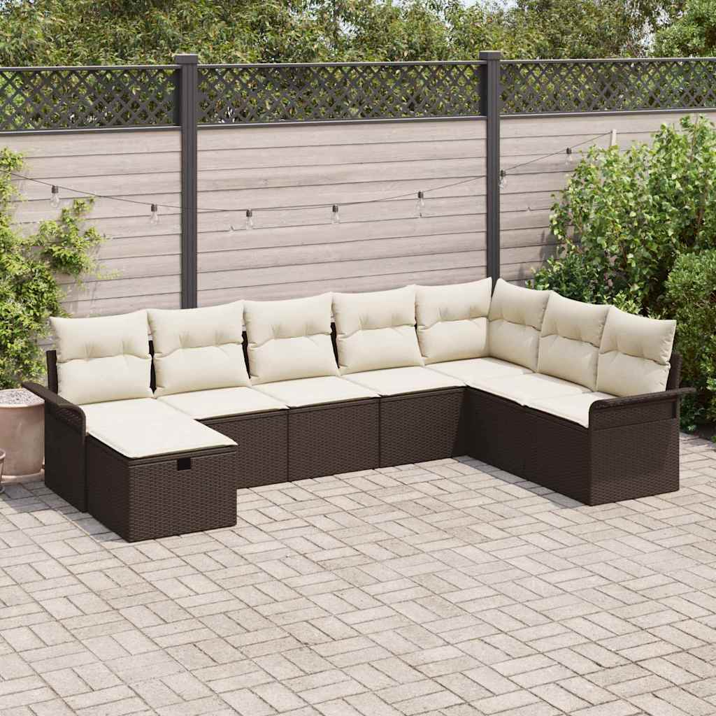 Set Divano da Giardino con cuscino 8 pcs Marrone Poly Rattan - homemem39