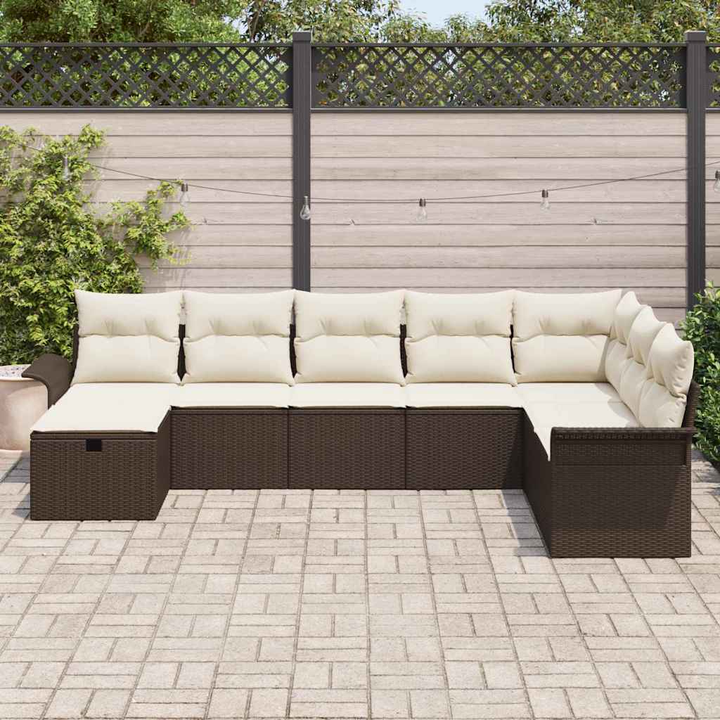 Set Divano da Giardino con cuscino 8 pcs Marrone Poly Rattan - homemem39