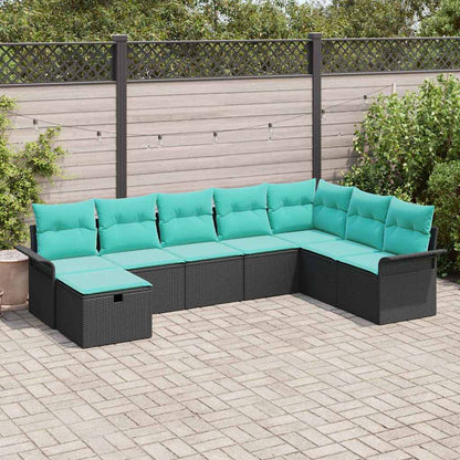 Set Divano da Giardino con cuscino 8 pcs Nero Poly Rattan | homemem39