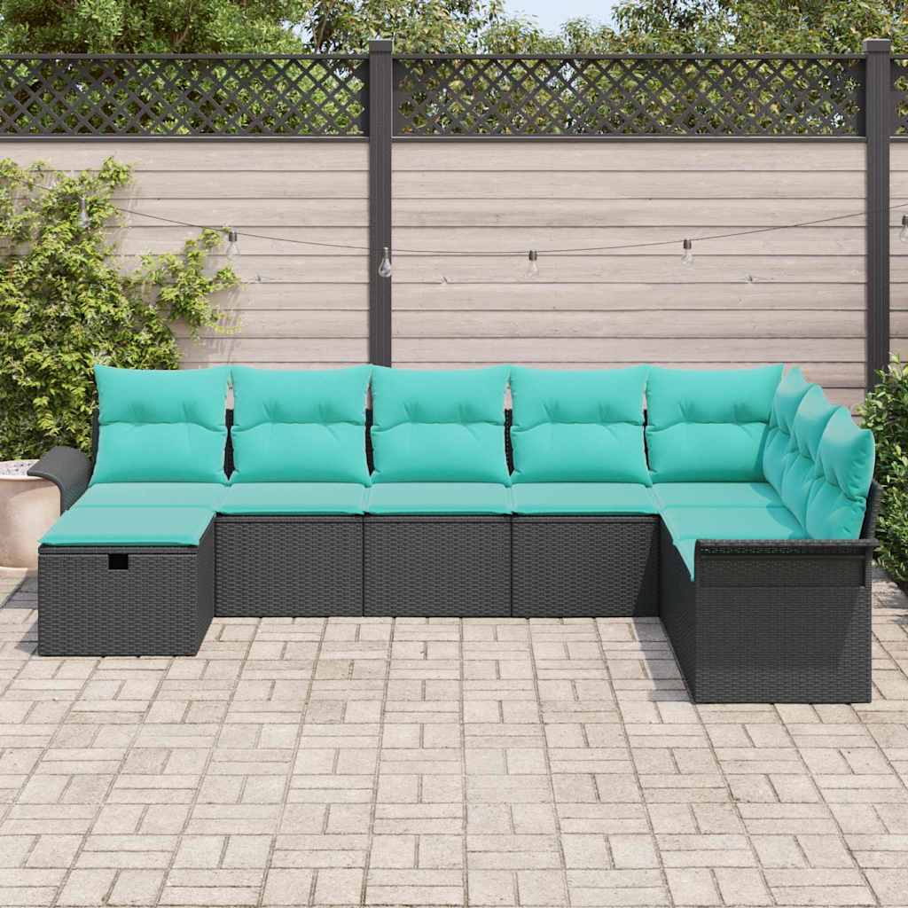 Set Divano da Giardino con cuscino 8 pcs Nero Poly Rattan | homemem39