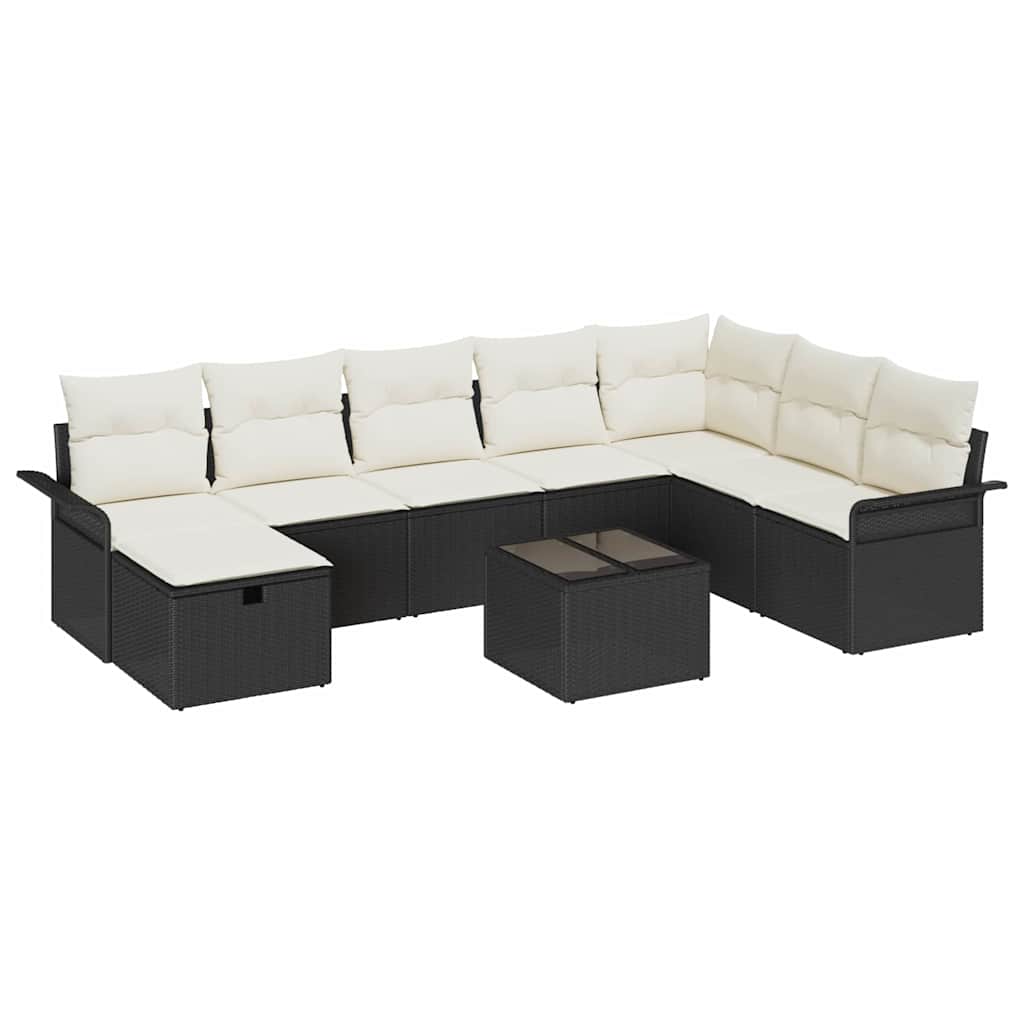 Set Divano da Giardino con cuscino 9 pcs Nero Poly Rattan - homemem39
