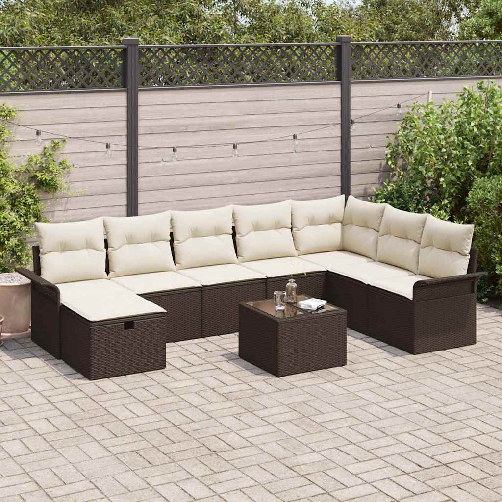 Set Divano da Giardino con cuscino 9 pcs Marrone Poly Rattan - homemem39